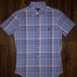 Ralph Lauren Blue Seersucker Short Sleeve Shirt Slim Fit Small
